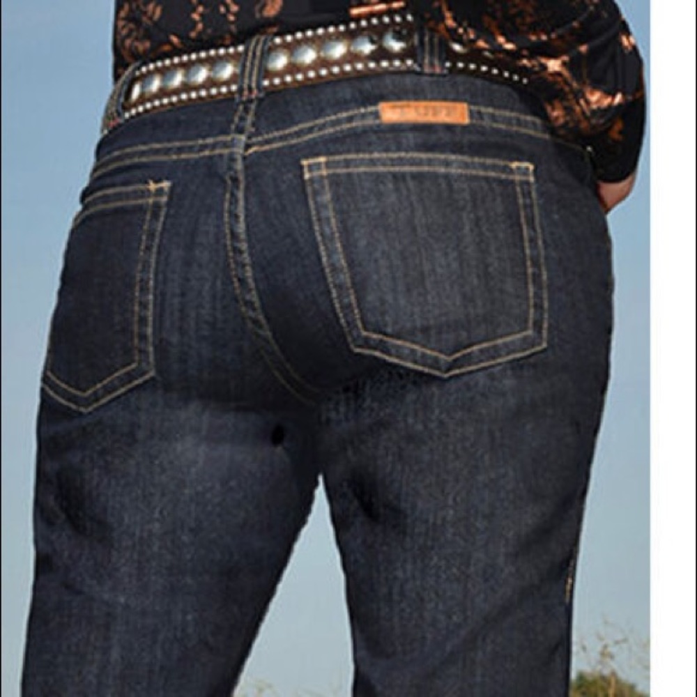 Cowgirl Tuff Women's Dark Wash Boot Cut Jeans - Black/Dark Indigo - Picture 8 of 13